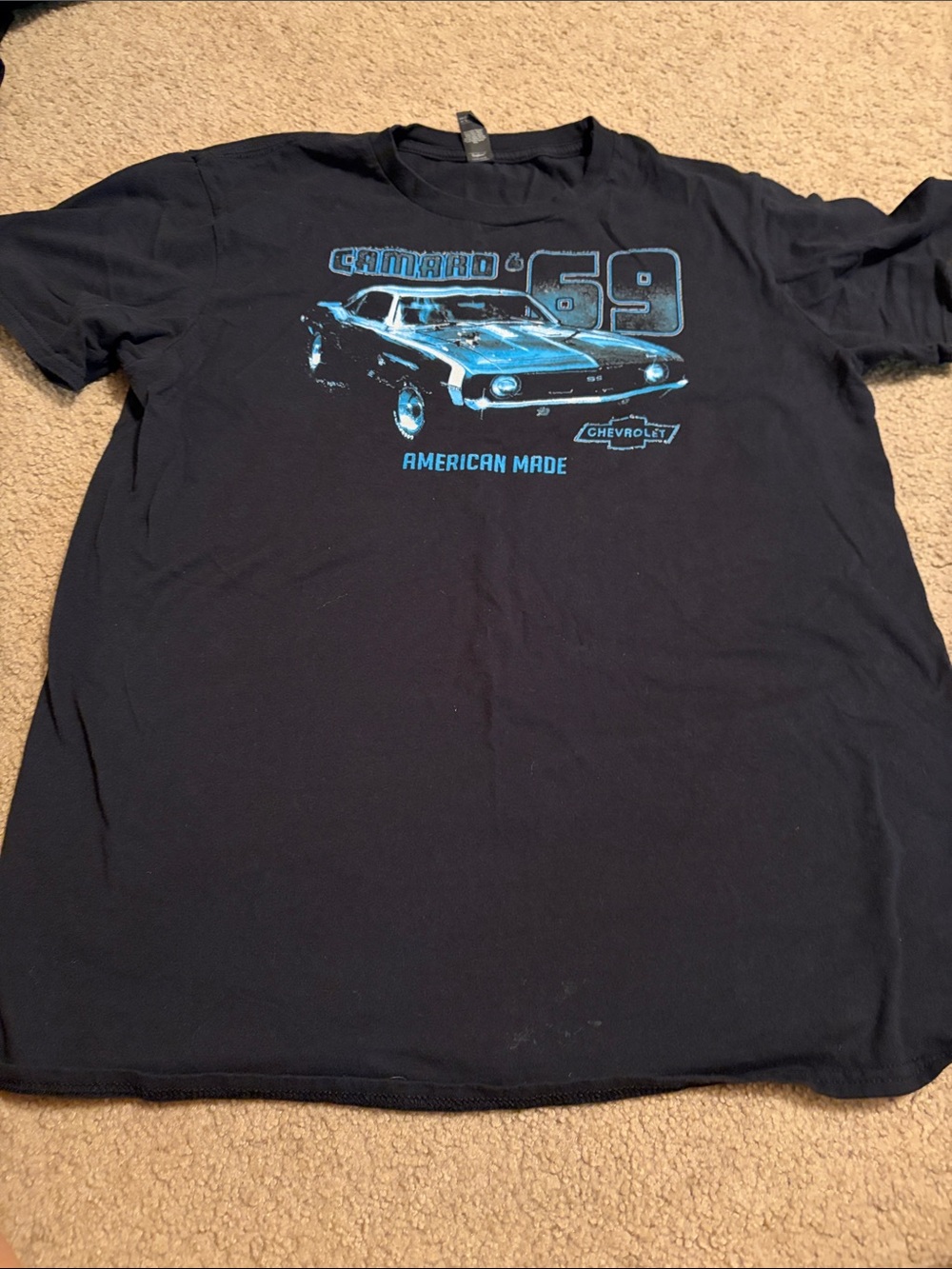 Anvil Black T-Shirt with Blue Camaro '69 Graphic